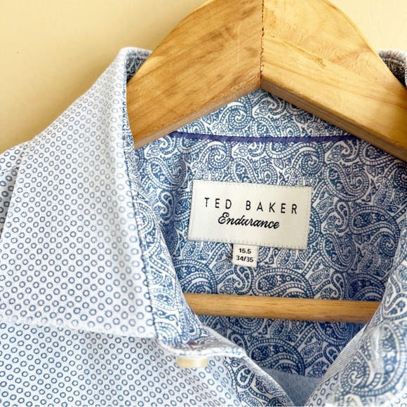 TED BAKER Endurance men’s dress shirt size 15.5 34/35 blue circles dots - Picture 3 of 8